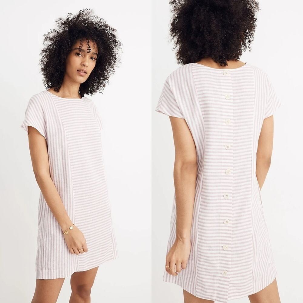 MADEWELL Linen Blend Dress Womens XSmall Striped Mini Summer Trip Coastal Beach